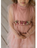 High Neck Blush Pink Tulle Flower Girl Dress